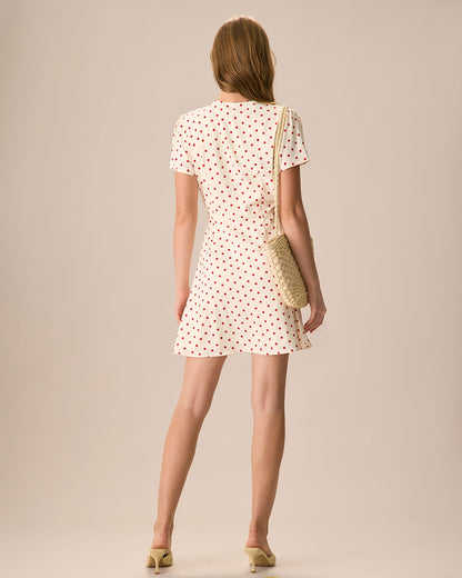 El Vestido Mini de Botones con Lunares Beiges