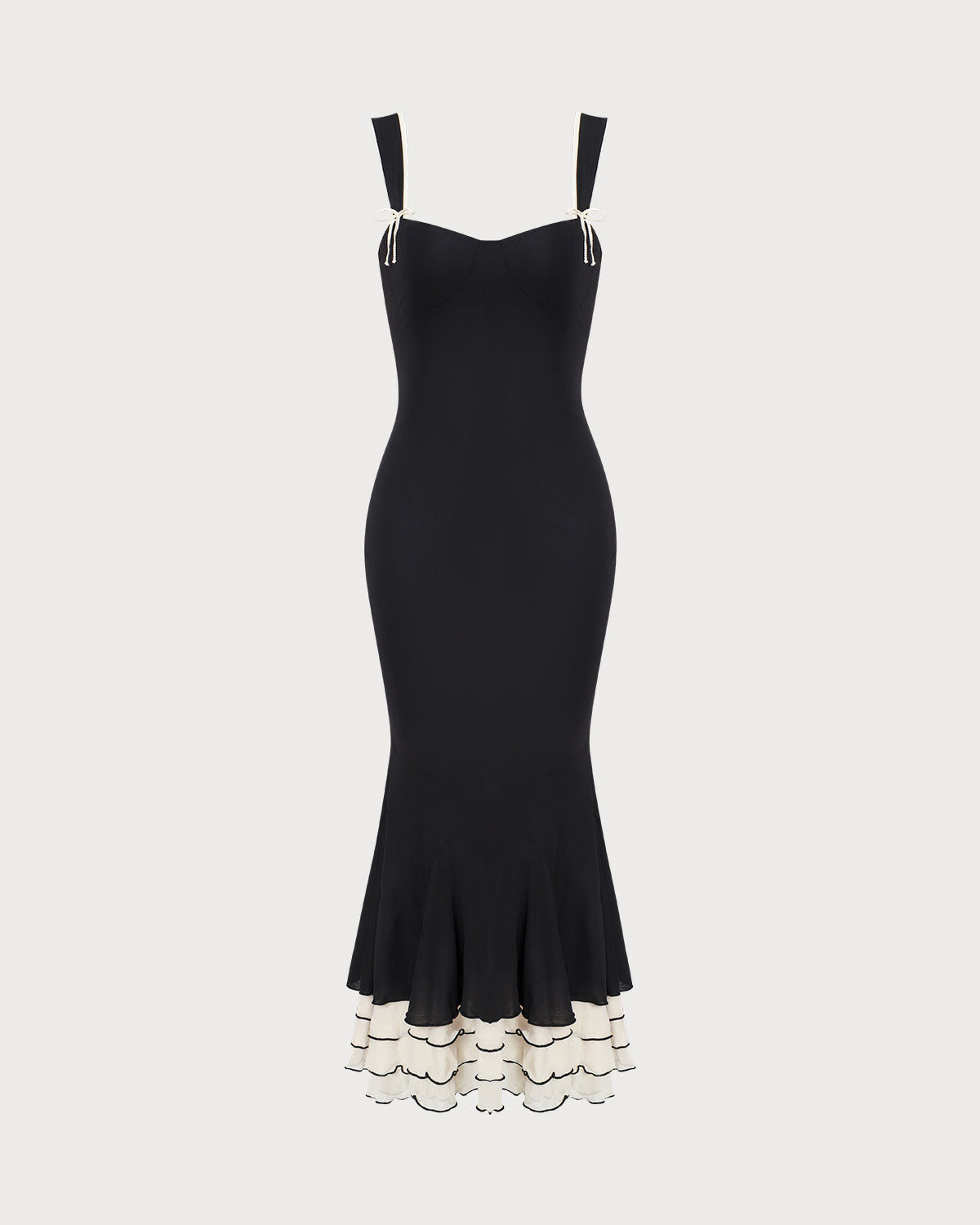 El Vestido Largo Ajustado de Tirantes con Escote Corazón Negro