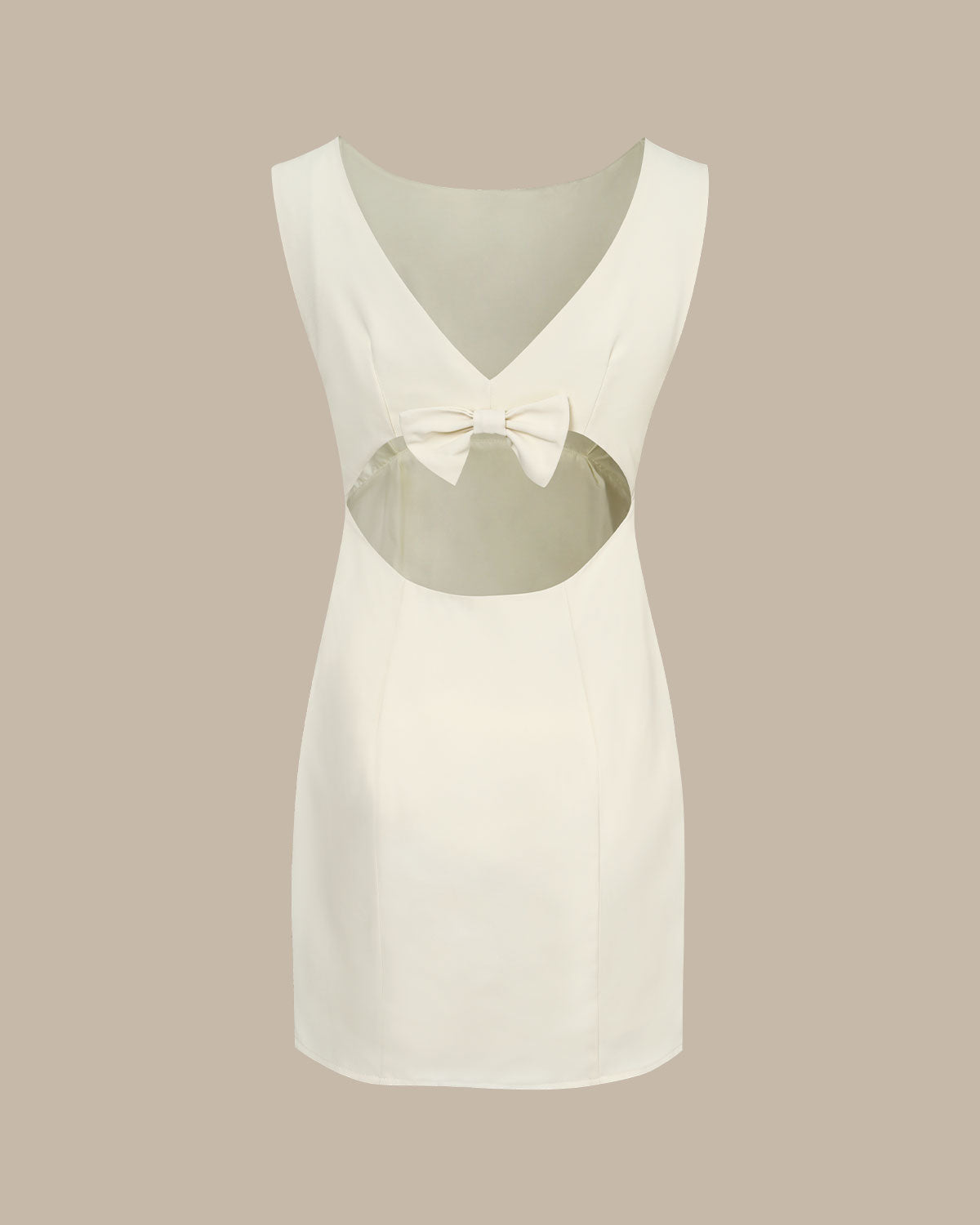 El Vestido Mini de Cuello Barco con Lazo en la Espalda Beige