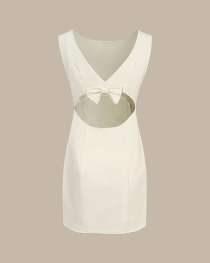 El Vestido Mini de Cuello Barco con Lazo en la Espalda Beige