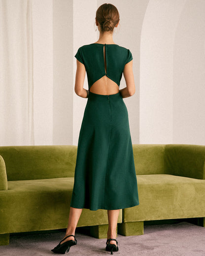 El Vestido Midi con Corte en la Espalda y Cuello Barco Verde