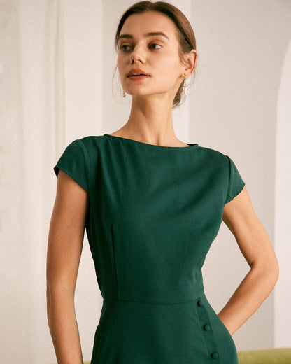 El Vestido Midi con Corte en la Espalda y Cuello Barco Verde
