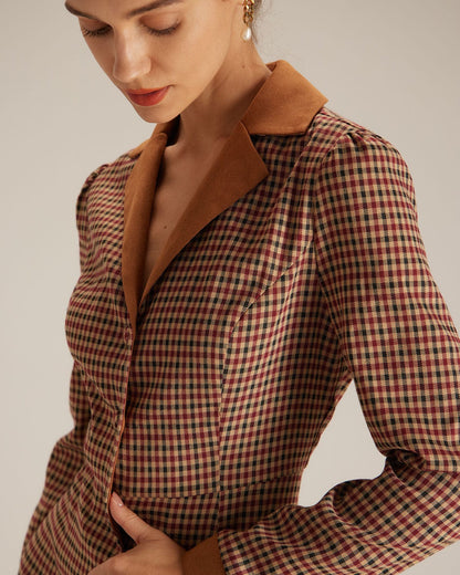El Vestido Mini de Suede a Cuadros Marrón