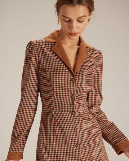 El Vestido Mini de Suede a Cuadros Marrón