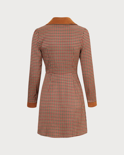 El Vestido Mini de Suede a Cuadros Marrón