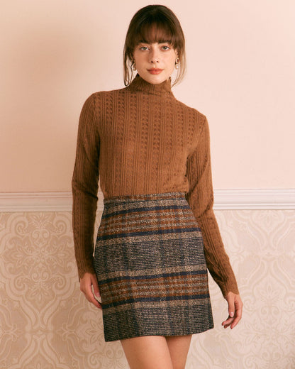 La Falda Mini Rayada de Cintura Natural Marrón