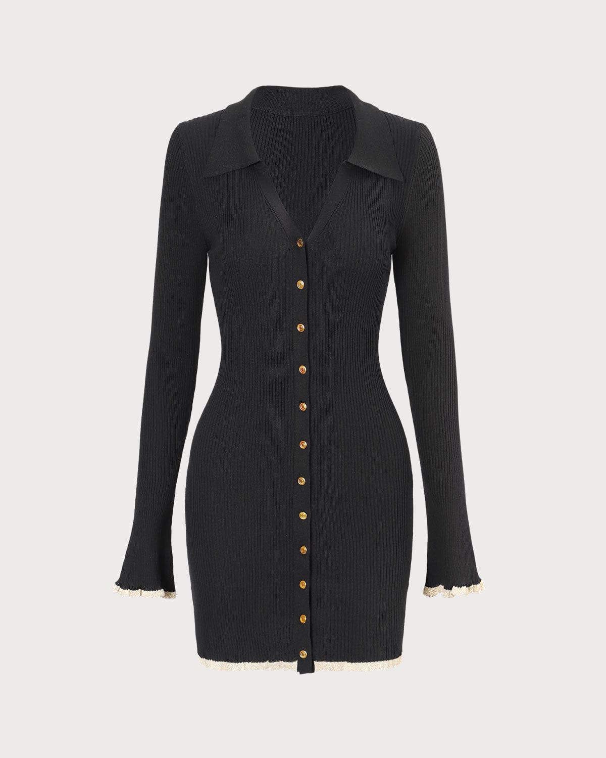 El Vestido Mini de Punto Negro con Contraste en el Escote