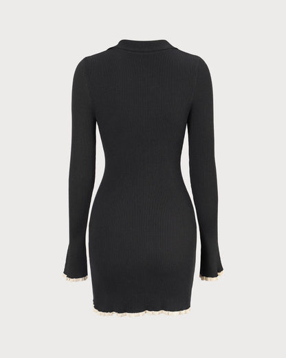 El Vestido Mini de Punto Negro con Contraste en el Escote