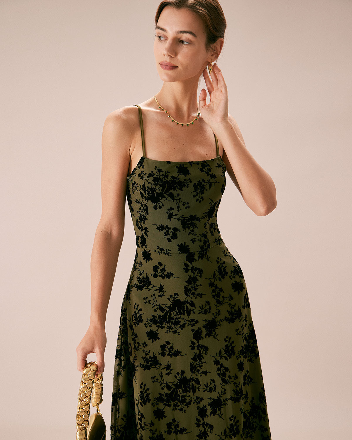 El Vestido Midi A-Line de Quemado Floral Verde