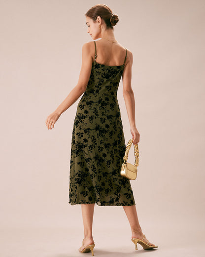 El Vestido Midi A-Line de Quemado Floral Verde