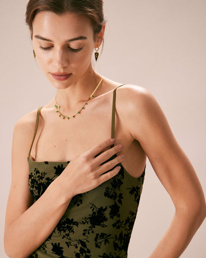 El Vestido Midi A-Line de Quemado Floral Verde