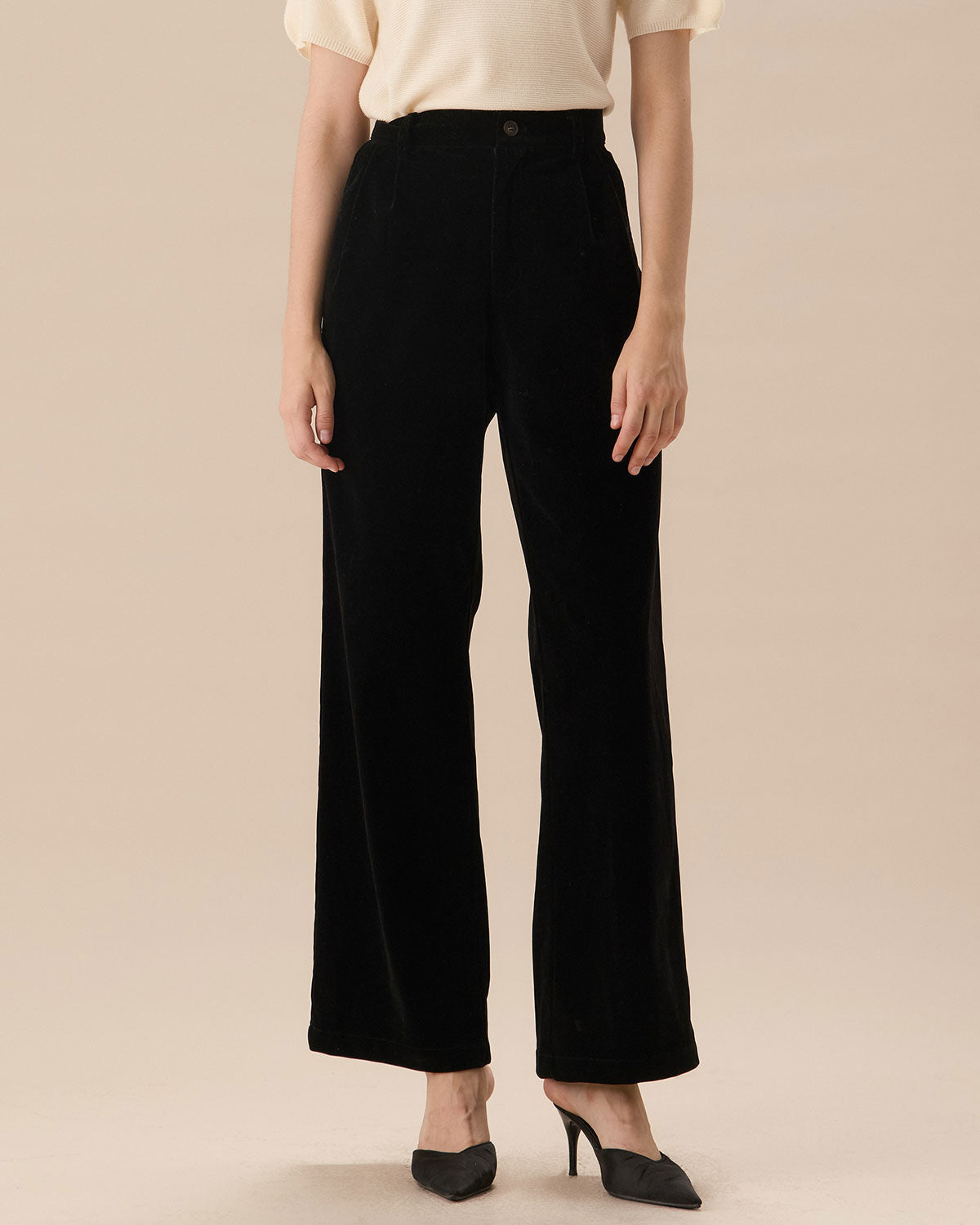 Pantalones Anchos Plisados de Cintura Alta Negros
