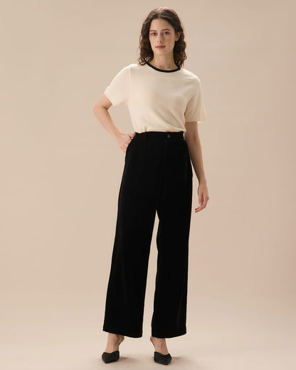 Pantalones Anchos Plisados de Cintura Alta Negros