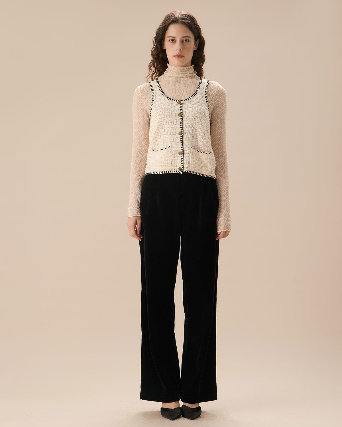 Pantalones Anchos Plisados de Cintura Alta Negros