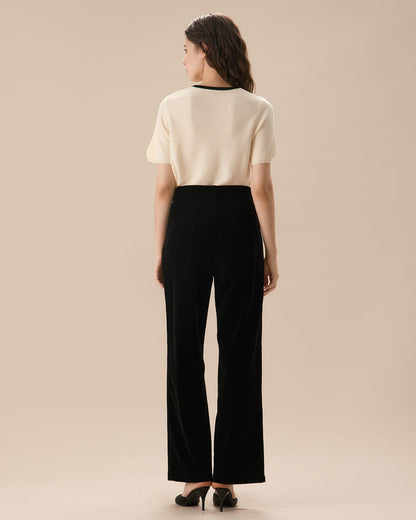 Pantalones Anchos Plisados de Cintura Alta Negros
