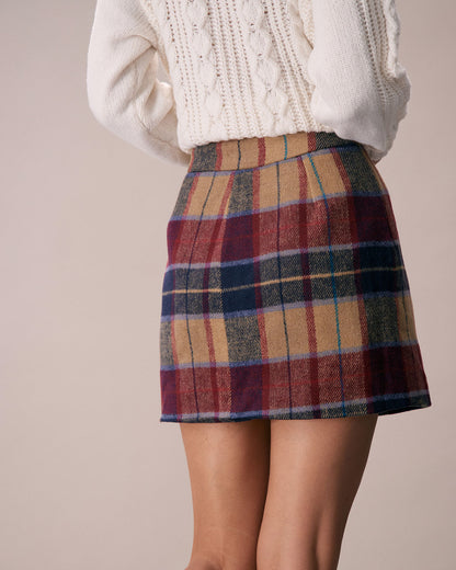 La Falda Mini de Tweed con Cierre de Cremallera a Cuadros Rojos