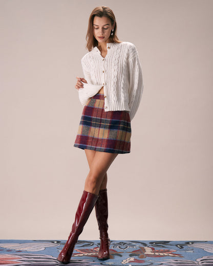 La Falda Mini de Tweed con Cierre de Cremallera a Cuadros Rojos