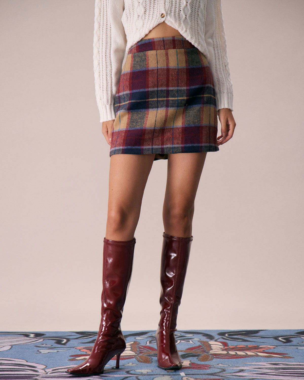 La Falda Mini de Tweed con Cierre de Cremallera a Cuadros Rojos