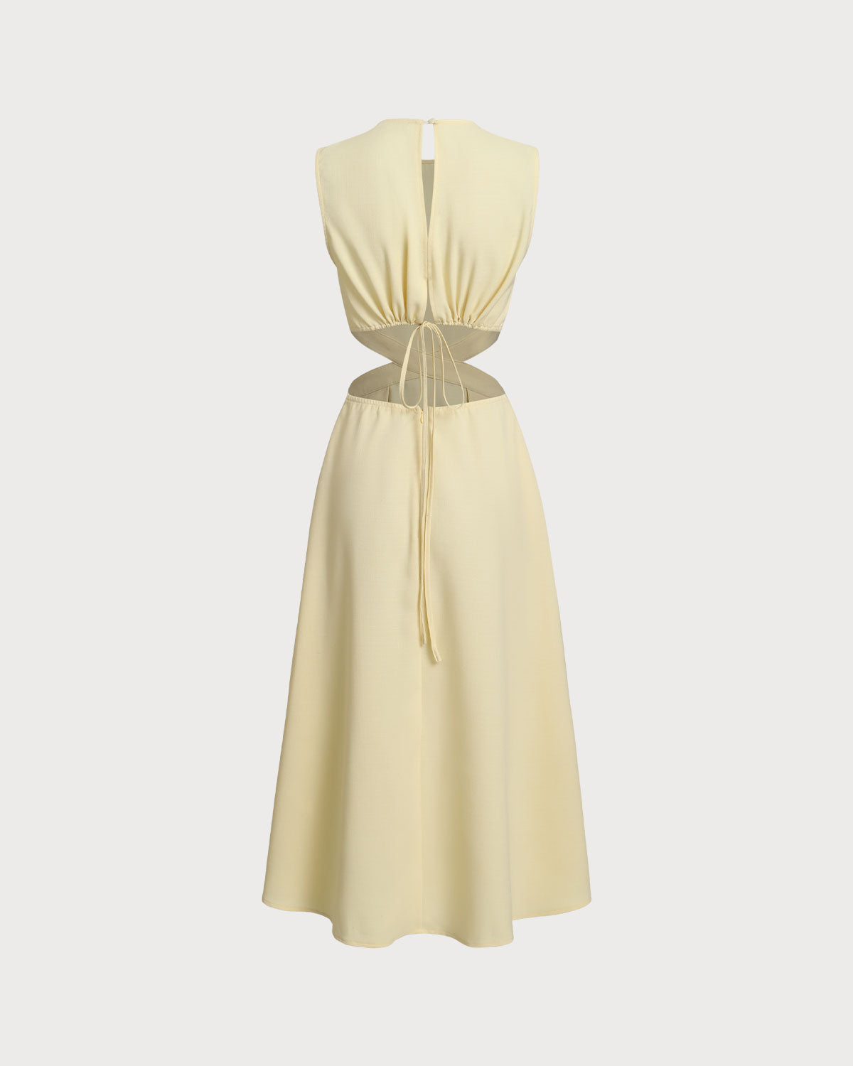 Vestido Midi Amarillo con Corte en el Cuello Redondo