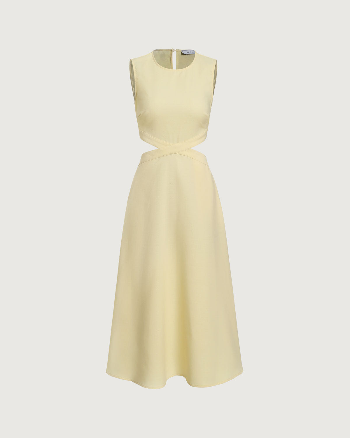 Vestido Midi Amarillo con Corte en el Cuello Redondo