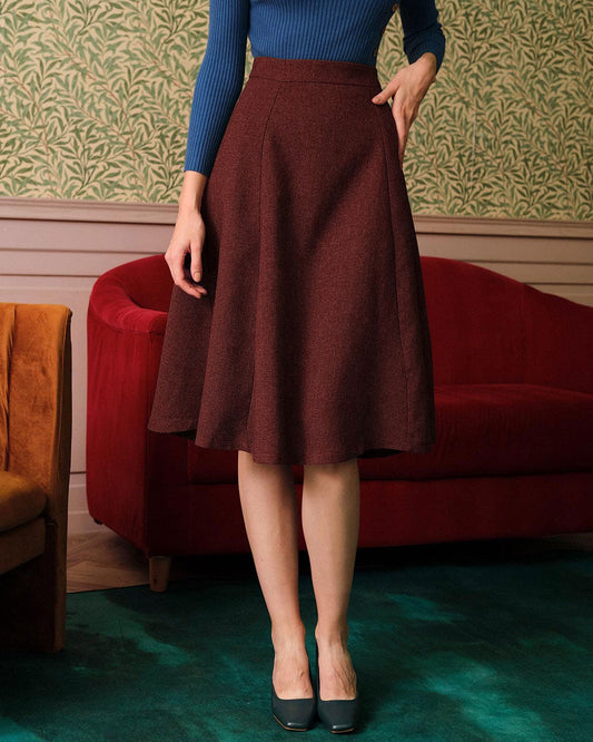 Falda de Tweed Burdeos de Cintura Alta