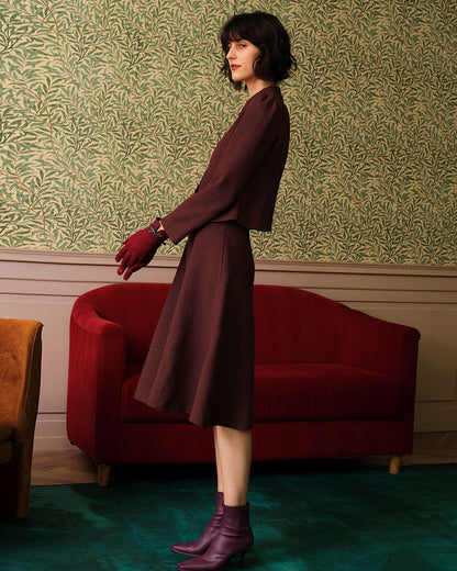 Falda de Tweed Burdeos de Cintura Alta