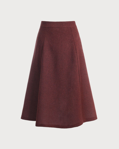 Falda de Tweed Burdeos de Cintura Alta