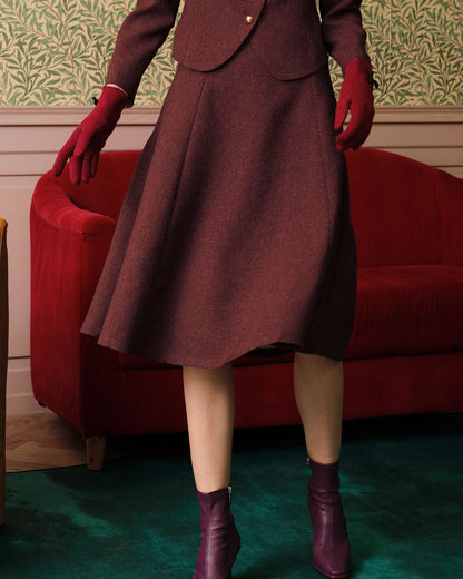 Falda de Tweed Burdeos de Cintura Alta