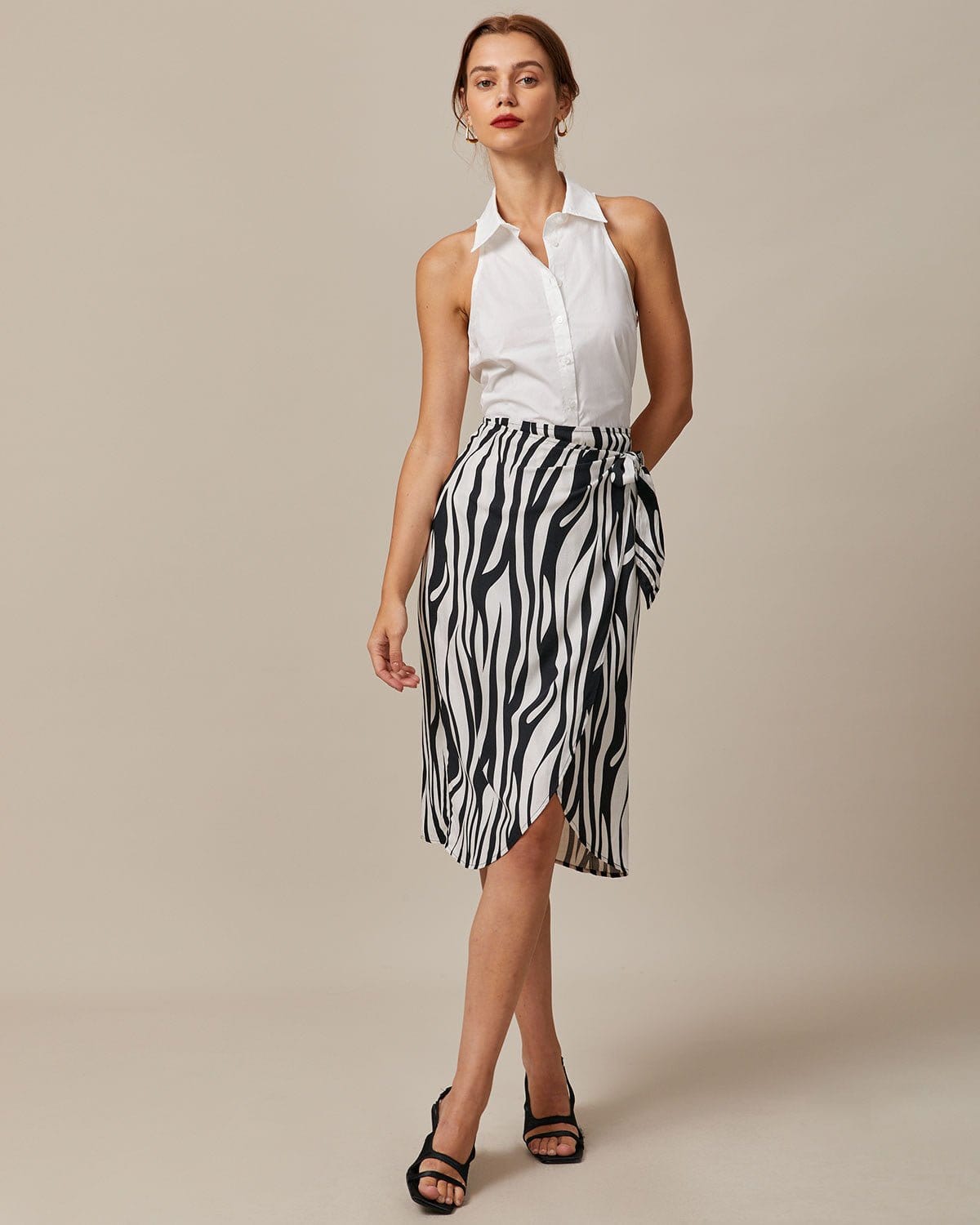 Camisa Sin Mangas de Cuello Blanco con Botones