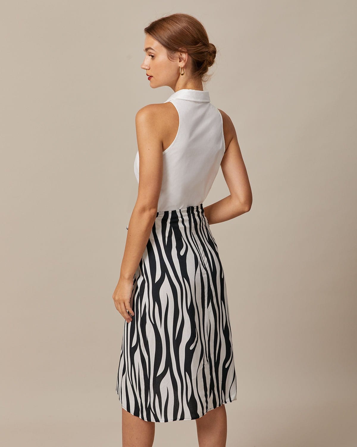 Camisa Sin Mangas de Cuello Blanco con Botones