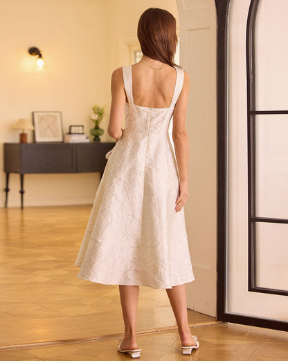 El Vestido Midi Jacquard con Escote Sweetheart Blanco