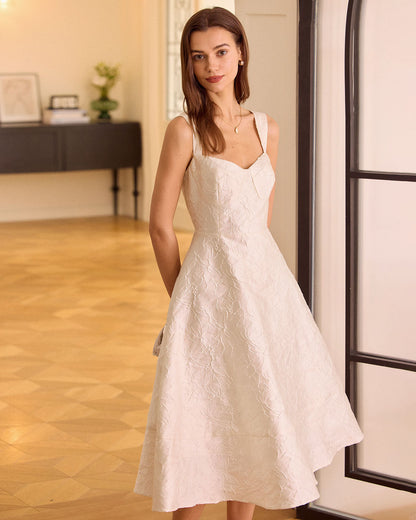 El Vestido Midi Jacquard con Escote Sweetheart Blanco