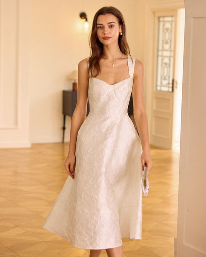 El Vestido Midi Jacquard con Escote Sweetheart Blanco