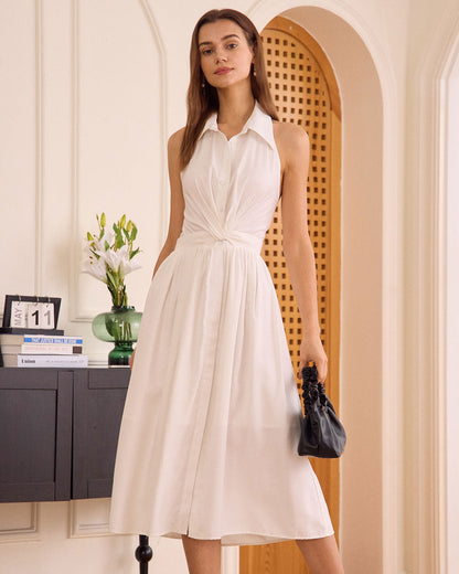 El Vestido Midi Sin Espalda con Cuello Blanco