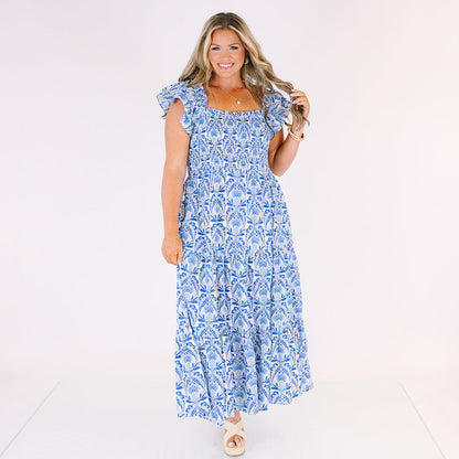 El Vestido Maxi Canción de Flores Silvestres, Cobalto