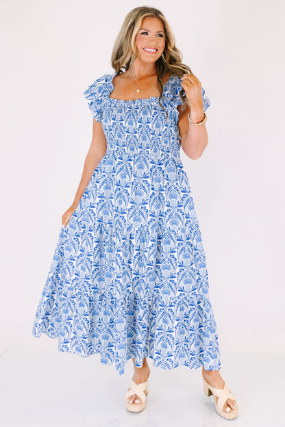 El Vestido Maxi Canción de Flores Silvestres, Cobalto
