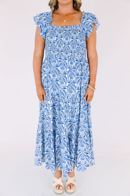 El Vestido Maxi Canción de Flores Silvestres, Cobalto