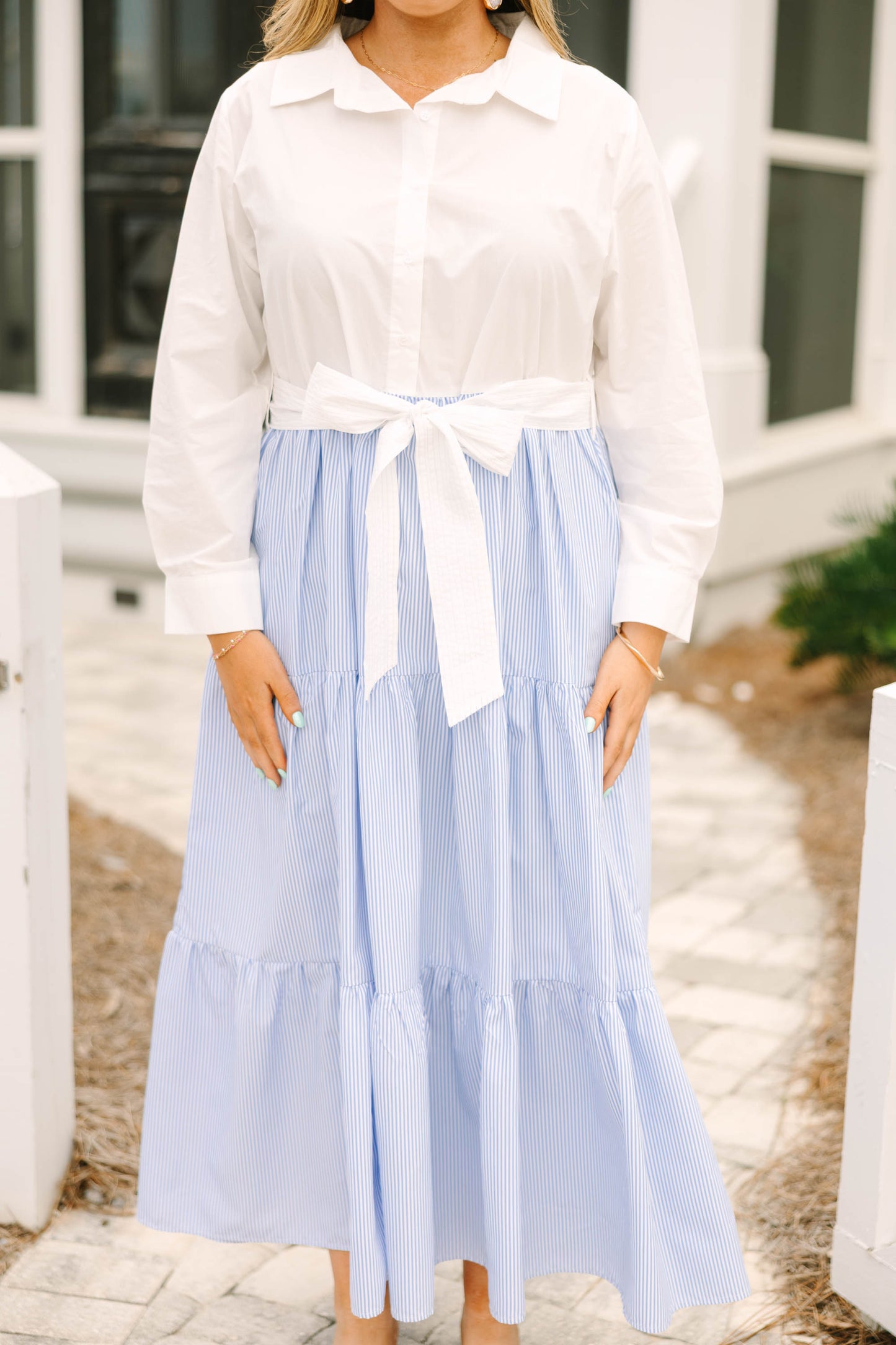 Vestido Oportuno, Crema - Azul