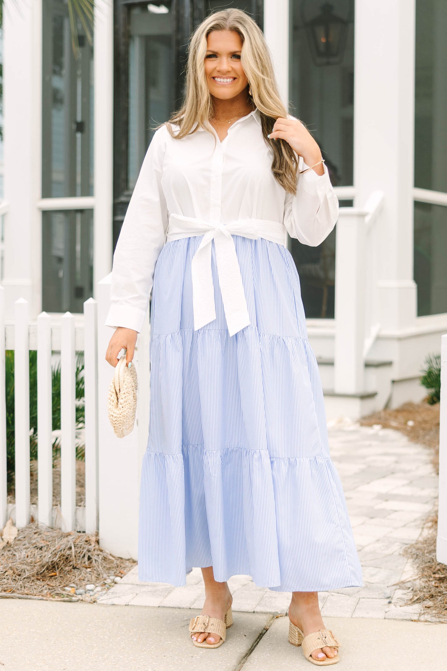Vestido Oportuno, Crema - Azul
