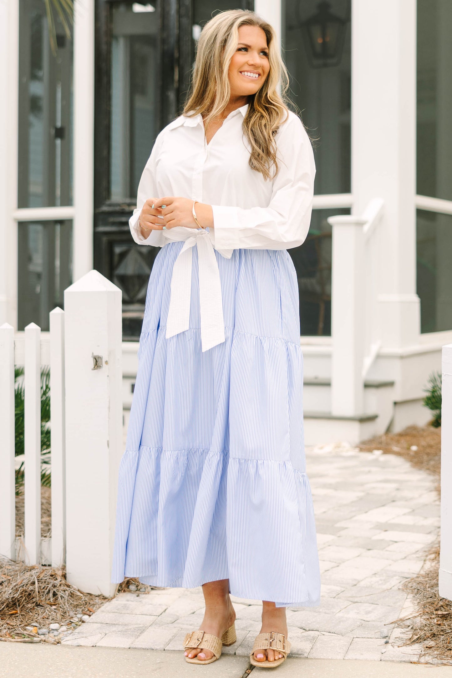 Vestido Oportuno, Crema - Azul