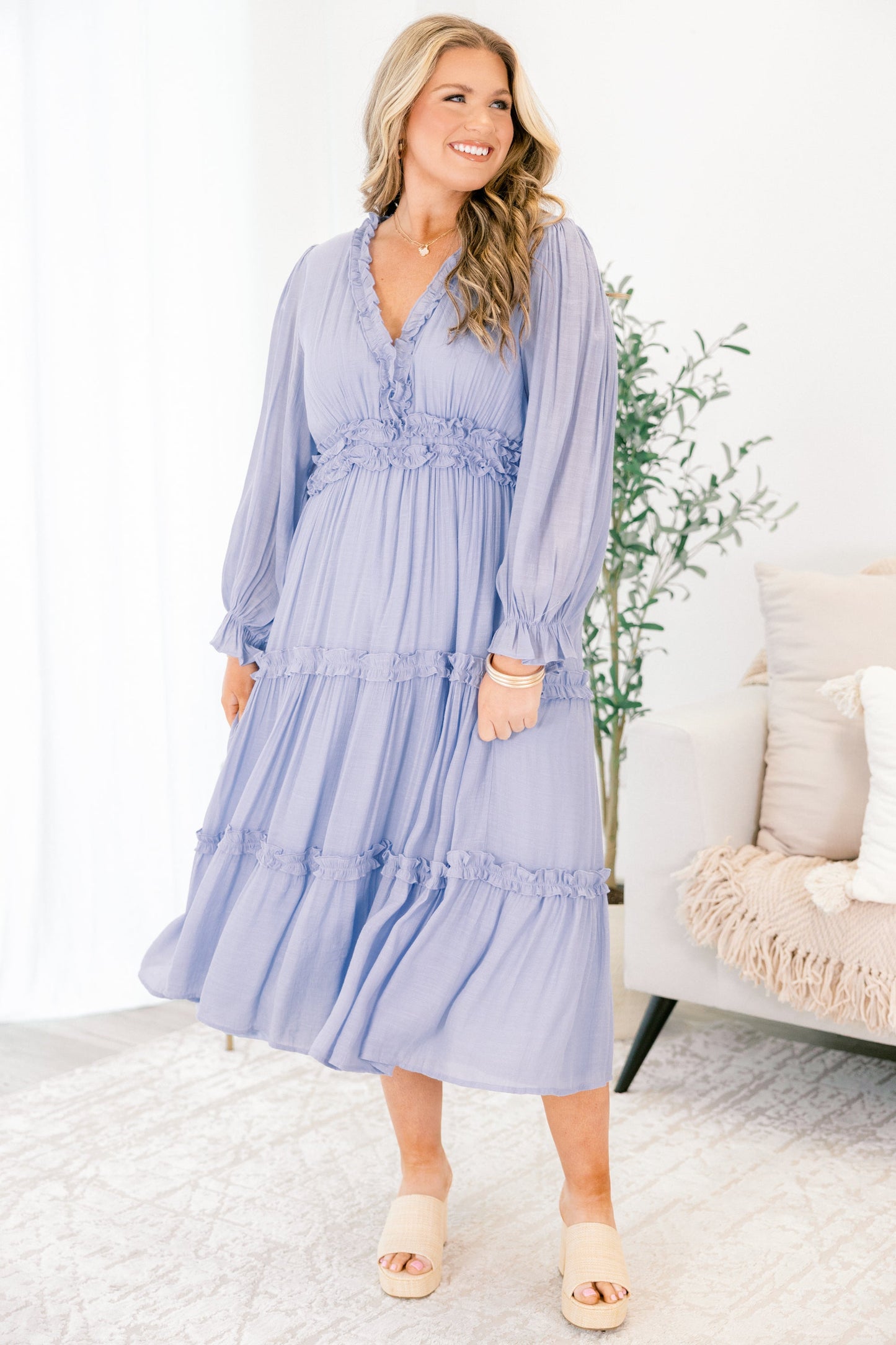 Vestido Vivid Palms, Azul Claro