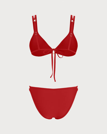 Conjunto de Bikini Triangular Rojo con O-Ring