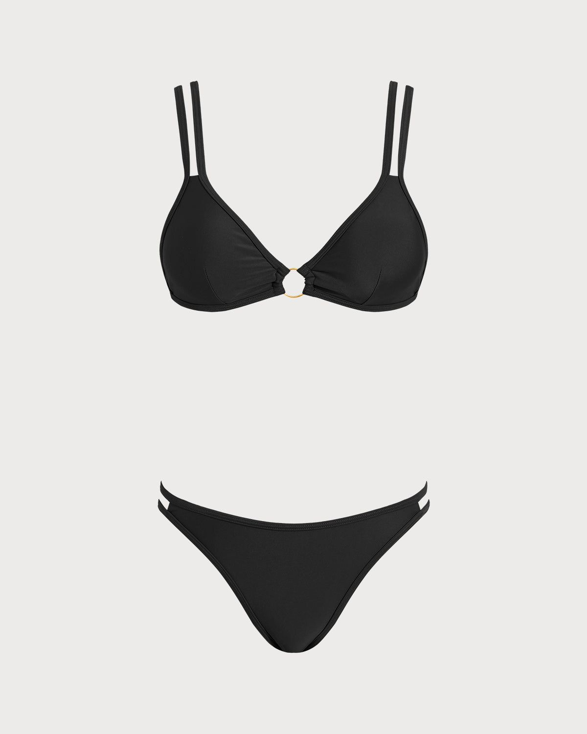 Conjunto de Bikini Triangular Negro con O-Ring