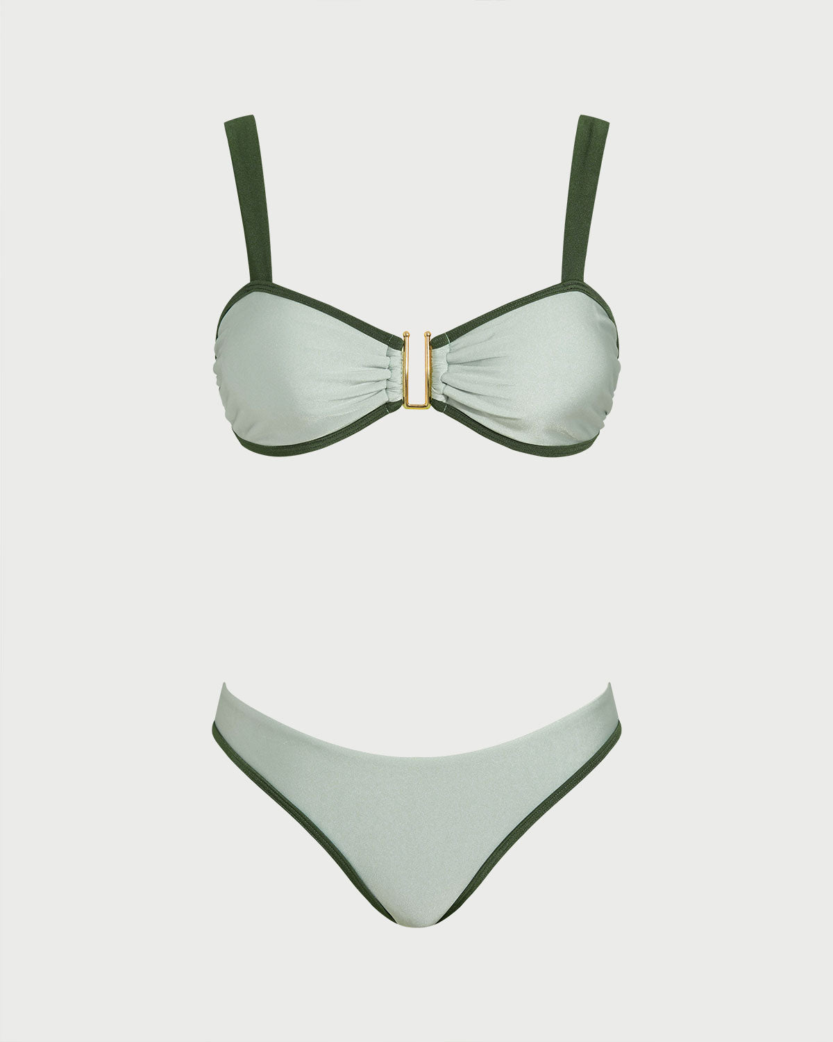 Conjunto de Bikini Bandeau de Color Verde Contrastante