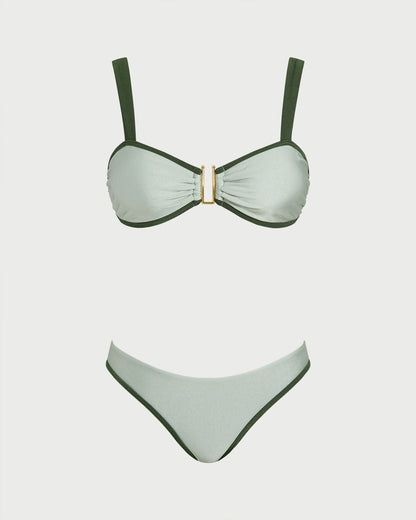 Conjunto de Bikini Bandeau de Color Verde Contrastante