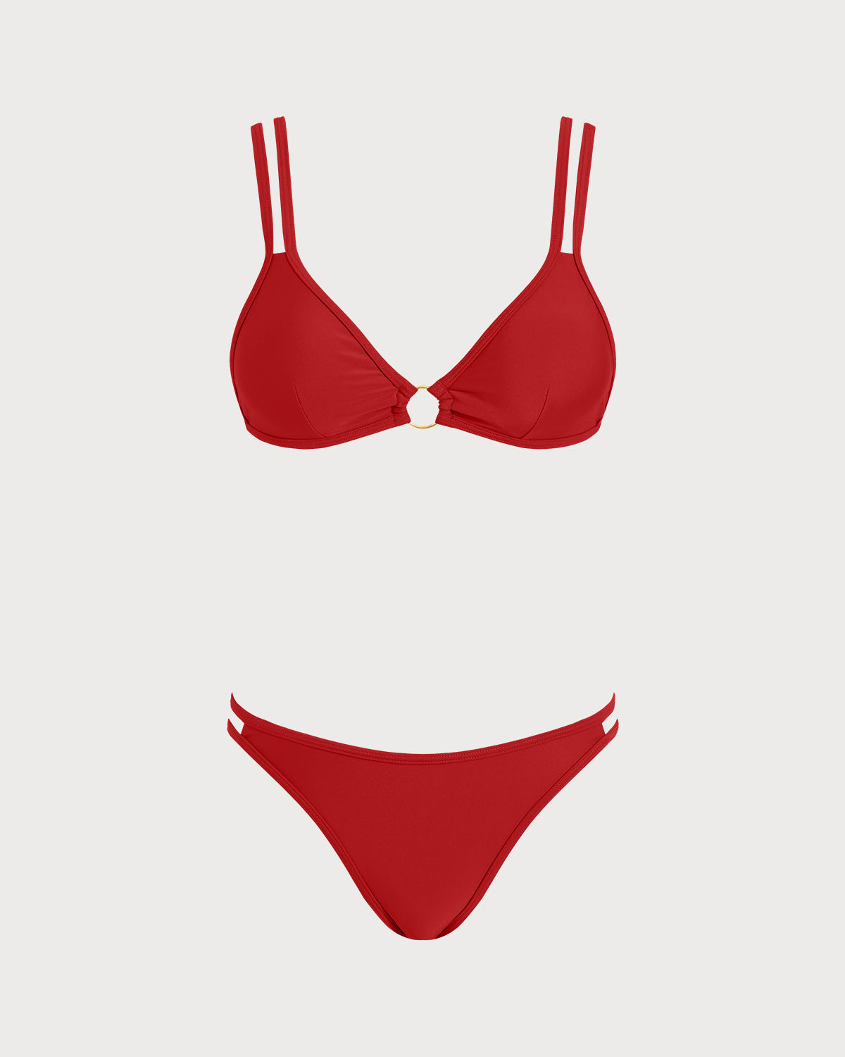 Conjunto de Bikini Triangular Rojo con O-Ring