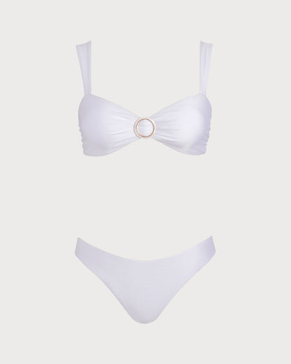 Conjuntos de Bikini con Cordón en el Cuello Corazón Blanco