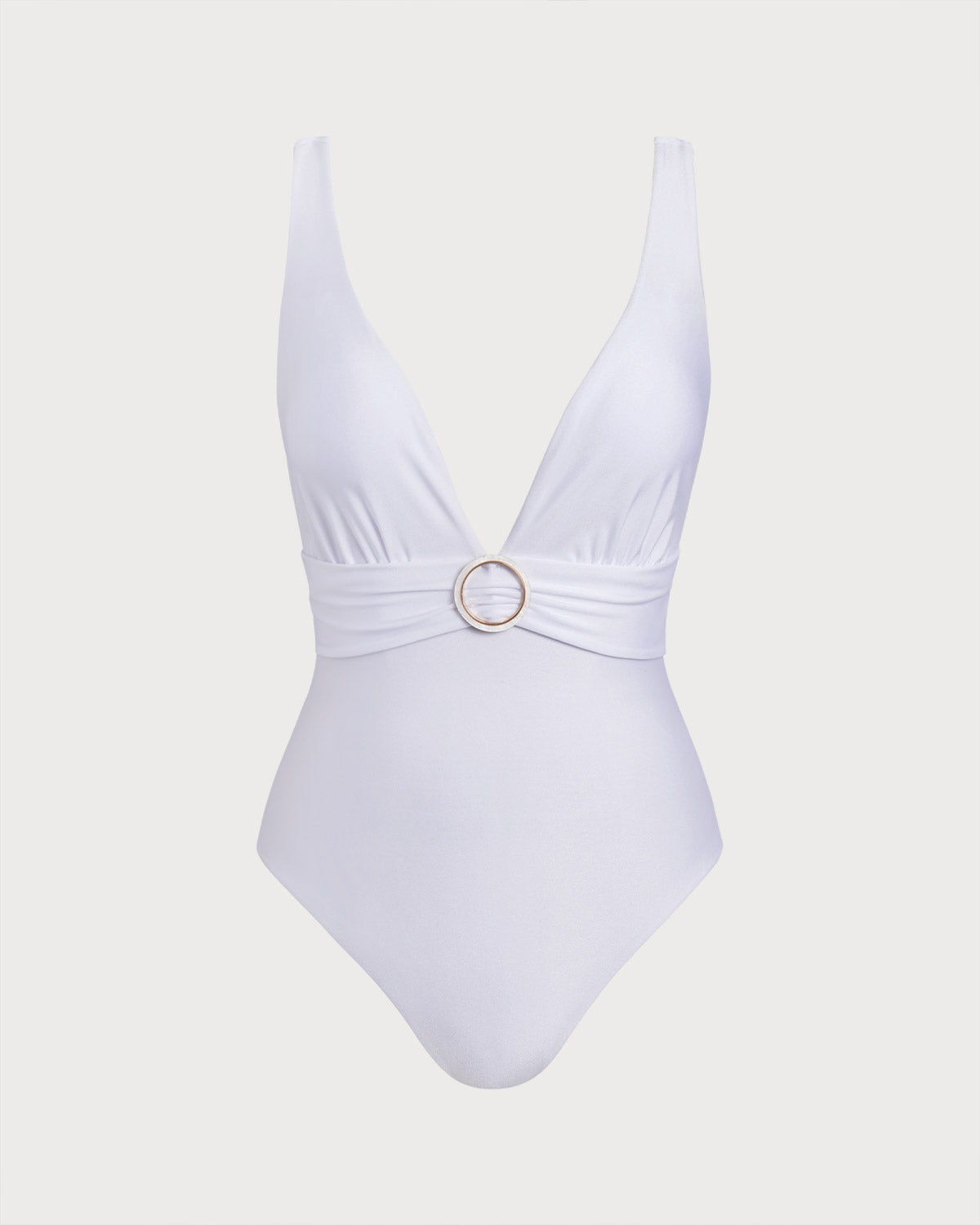 Traje de Baño de Una Pieza con Escote en V Blanco