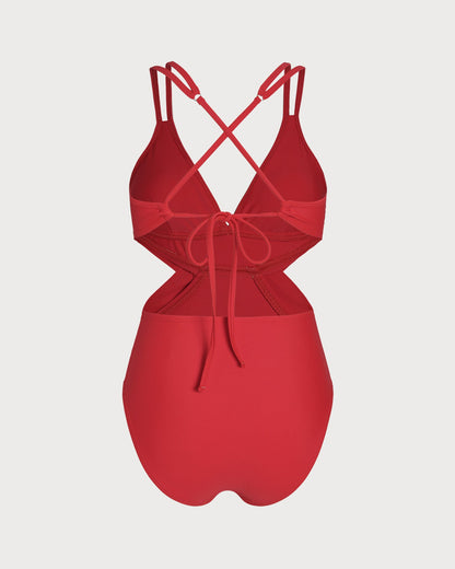 Bralette Rojo de Cuello en V de Una Pieza
