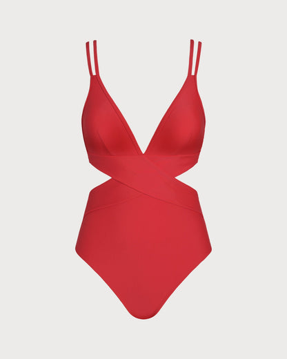 Bralette Rojo de Cuello en V de Una Pieza